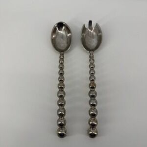 Mariposa Brillante String of Pearls Salad Servers Silver Aluminum‎ 2 Piece Set